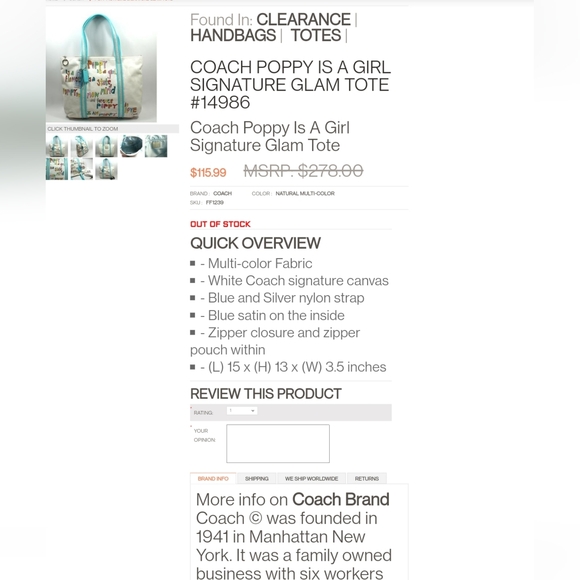 RARE 2pc "Coach Poppy is Glam" canvas/leather xl tote+wristlet + Macy's tags - Picture 12 of 16